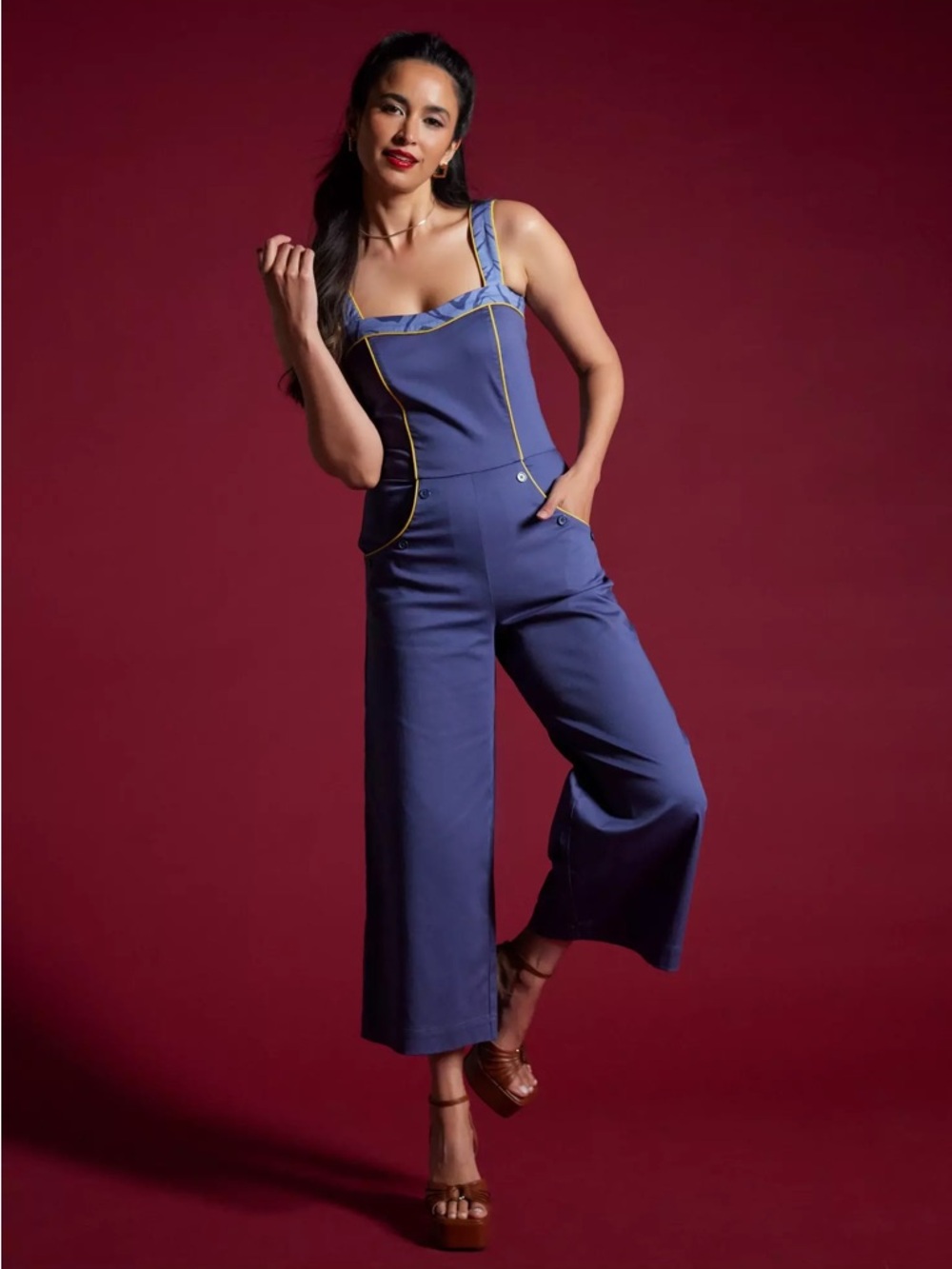 Star Wars ahsoka tano Wide Leg Navy Jumpsuit with Contrast Piping BIN#16